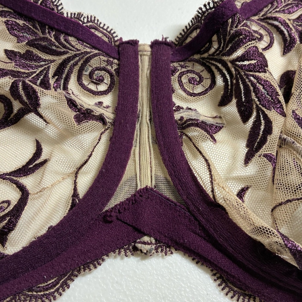 Soma Sensuous Lace Unlined Underwire Bra Plum Purple Floral Mesh Rhinestone 38G